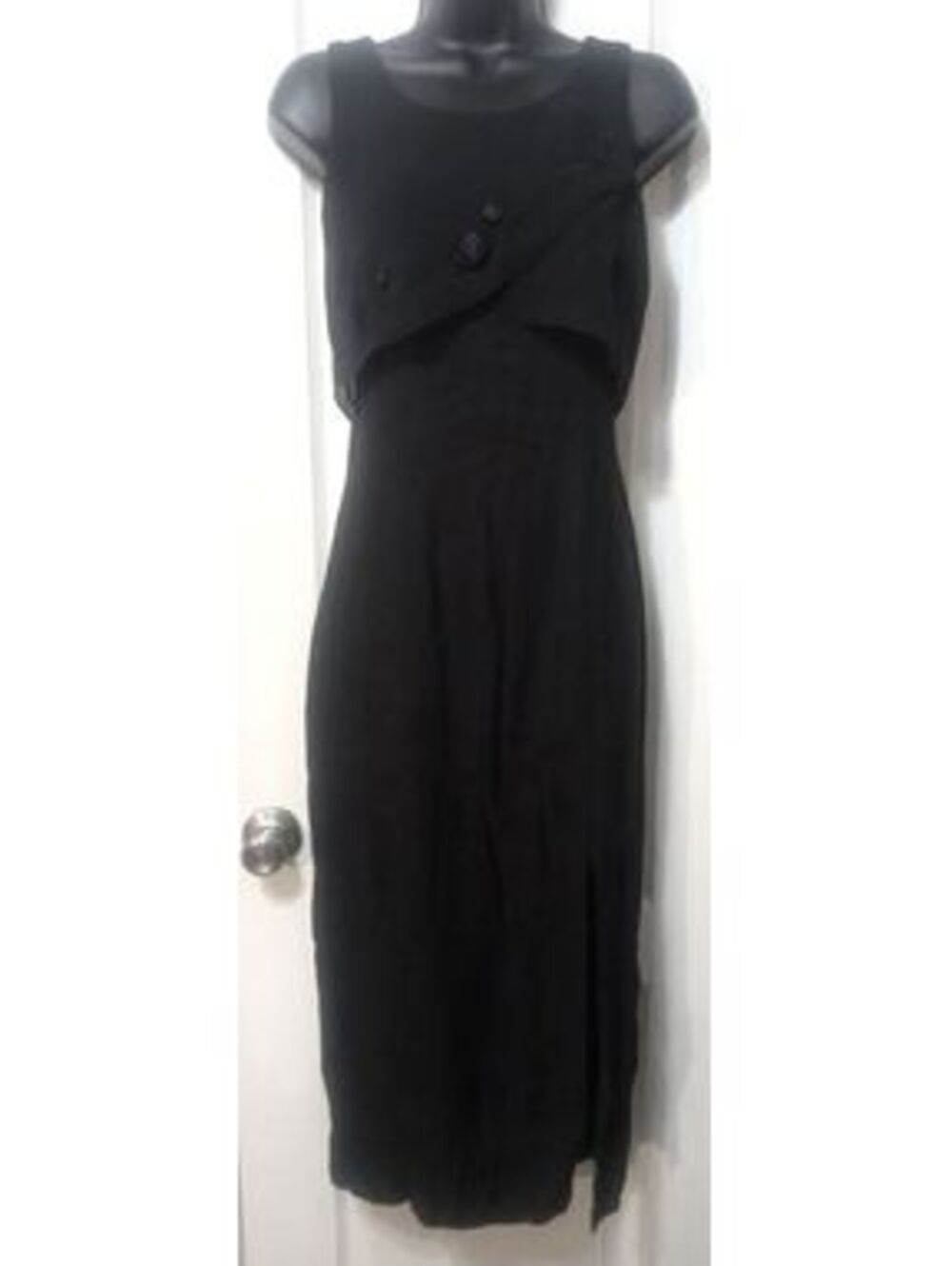 Vintage Just Choon Black Layered Maxi Dress Size 7 Made in USA Floral Rose Buds